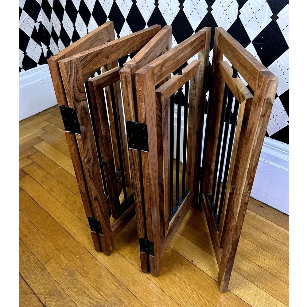 5 Panel Pet Gate Freestanding Wood & Metal  Room Divider 65x25 Inch